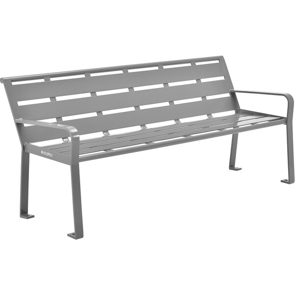 Global Industrial 6ft Outdoor Horizontal Steel Slat Park Bench w/ Back, Gray 436975GY - main
